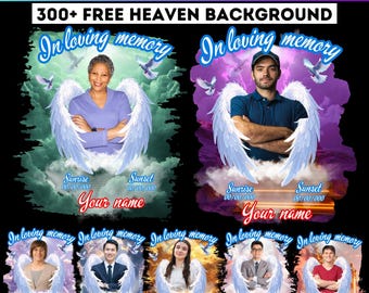 In Loving Memory Canva Pacchetto modificabile, oltre 300 sfondi gratuiti per il paradiso, funerali e celebrazione della vita, maglietta In Loving Memory Sublimazione