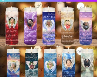 10 Memorial Candle Sticker Label Template, Remembrance Candle Stairway to Heaven, RIP Pillar Wrap, In Loving Memory Candle Printable Designs