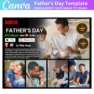 Dadflix Canva bearbeitbare Vorlage, Dadflix Film Fotocollage, alles Gute zum Vatertag Vorlage, Geschenk für Opa, Vatertagsgeschenk
