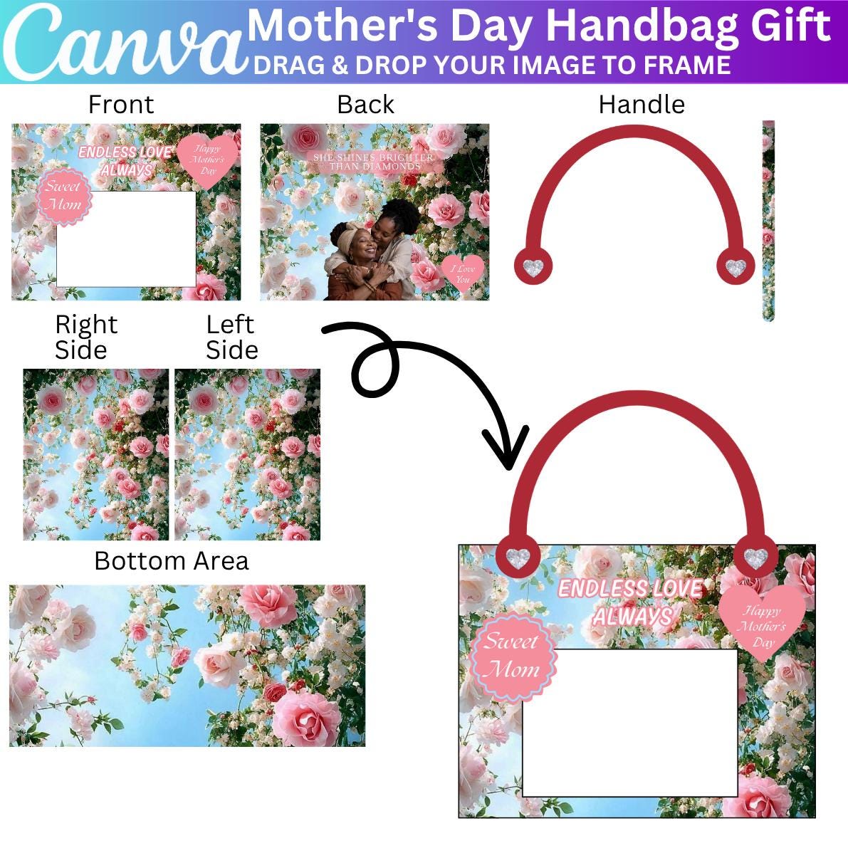 15 Mothers Day Handbag Gift Box Template, Editable Canva Purse Box ...