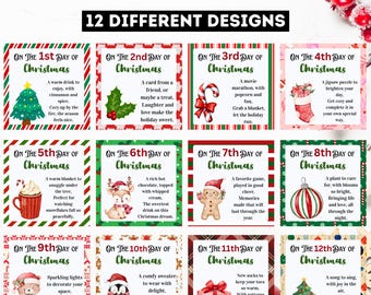 12 Days of Christmas Gift Tags, 12 Days of Christmas Canva Editable Template, Printable Christmas Cards, Secret Santa Gifts, Christmas Games
