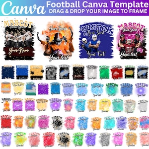Football Editable Canva Template Mega Bundle, Mascot Shirt Canva, Custom Football School Design, Photo Collage Shirt, Football T shirt Frame