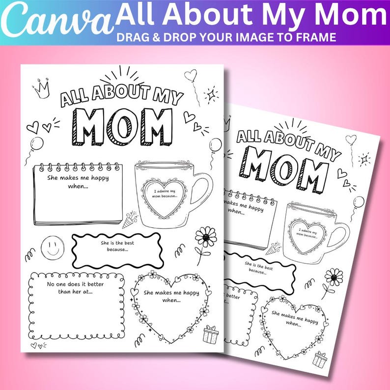 Mother’s Day Activity Sheet Printable, All About Mom Placemat, Kids DIY ...
