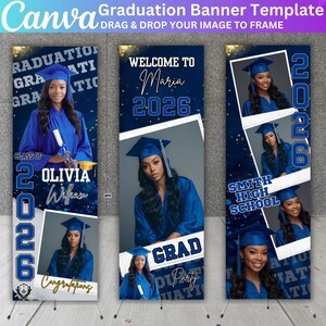 03 Graduation Banner Canva Editable Template, Class of 2026 Celebration, Blue Graduation Banner for Grad Parties, Large Format Grad Banner image 2