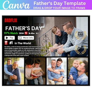 Modello modificabile su tela Dadflix virale, modello per Festa del papà, collage di foto di film Dadflix, regalo per il nonno, regalo per Festa del papà
