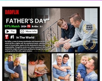 Dadflix father day Canva Editable Template, Happy Father’s Day Template, Dadflix Movie Photo Collage, Gift For Grandpa, Father's Day Gift