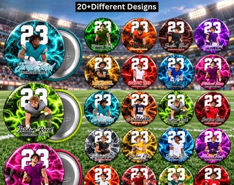 20+ Editable Football Pin Button Canva Template, Custom Football Player Button, Game Day Pinback, Football Team Spirit, Senior Night Designs