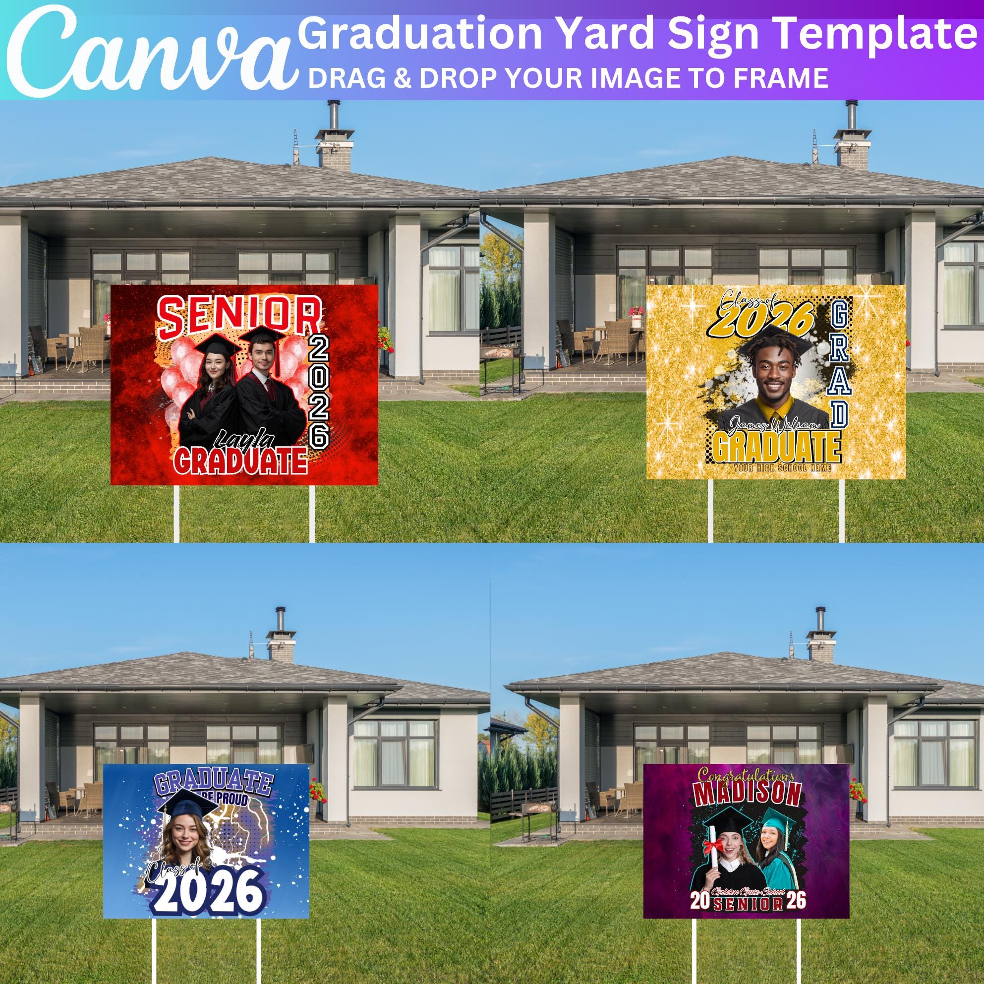 20 Graduation Yard Sign Canva Template Bundle, Editable Senior Yard ...