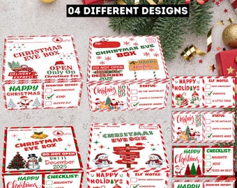 Plantilla de caja de Nochebuena, caja de regalo navideña editable en Canva, etiquetas para cajas navideñas, descarga digital