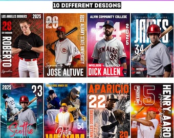 10 Baseball Poster Canva Editable Bundle, Canva Baseball Sports Template, Senior Baseball Poster, Baseball Backdrops, Custom Photo Templates