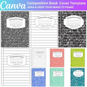 Composition Notebook Cover Canva Editable Designs, Composition Book Cover Pages, Back to School Pages Template, Printable Notebook Covers