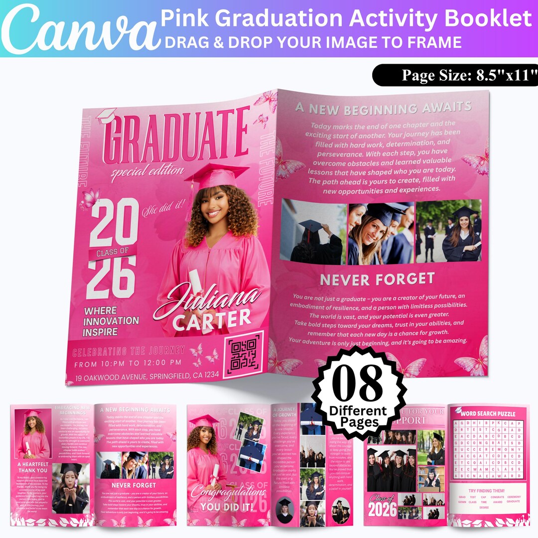 08 Pink Class of 2026 Graduation Booklet Template, Senior Memory Book ...