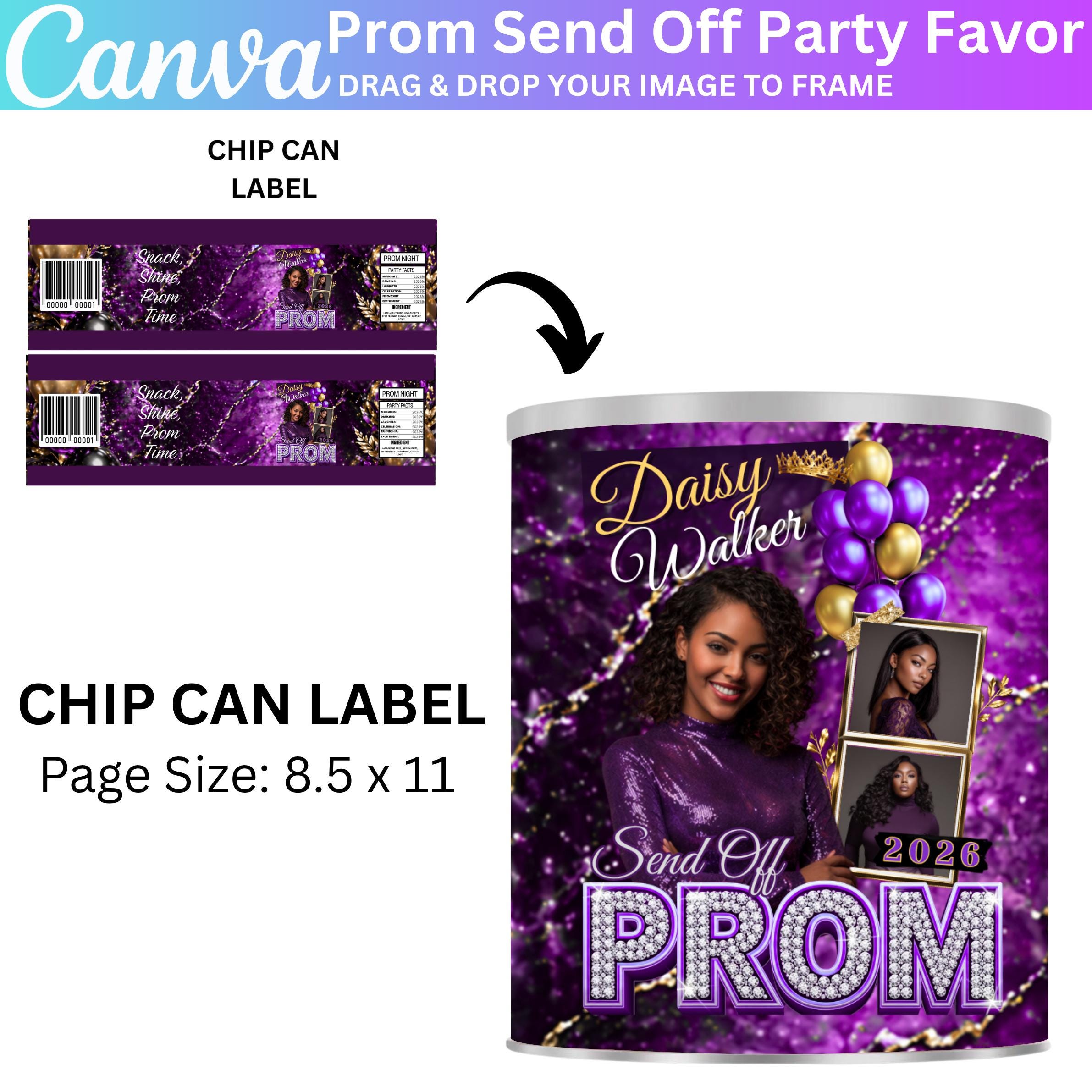 Gift Rapper Violet Purple Prom Send off Treat Template, Canva Editable Prom Party Favor ...