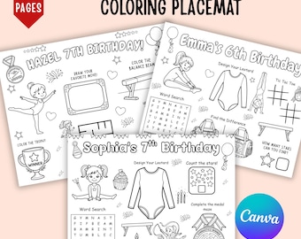 03 Gymnastics Birthday Coloring Pages, Printable Gymnast Party Activity Sheets, Editable Canva Gymnastics Kids Coloring Sheet Digital
