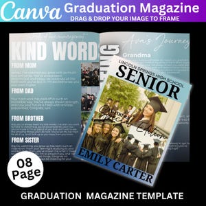 Graduation Magazine Canva Editable Template, Senior Magazine Template, Senior 2025 Graduation Invitation, Free Magazine Cove, Digital Down
