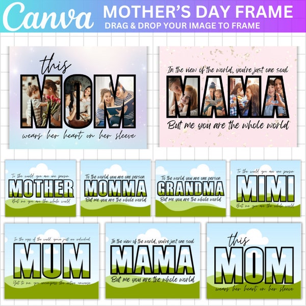 Mother's Day Canva Template, 50 Mom Canva Frame Bundle, Wear Heart On Sleeve Canva Template, The Best Mom ever Canva Template