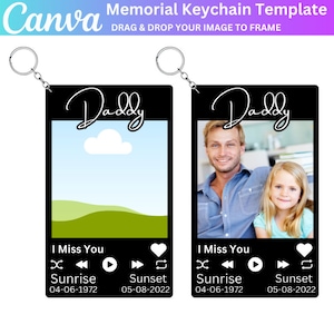 Plantilla editable de Canva de llavero conmemorativo, llavero de foto personalizado, llavero conmemorativo editable, llavero en memoria amorosa, regalo de simpatía
