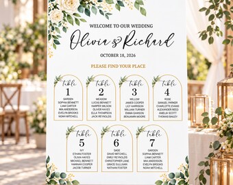 Floral Wedding Seating Chart, Editable Canva Wedding Seating Plan, Wedding Table Plan, Botanical Reception Sign, Printable Wedding Decor