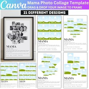 Modèle modifiable sur toile pour collage photo définition maman, modèles de collage photo maman, cadeaux sentimentaux, cadre en toile modifiable pour la fête des Mères