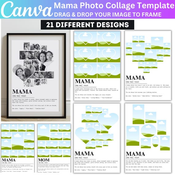 Mama Definition Photo Collage Canva Editable Template, Mom Photo Collage Designs, Sentimental Gifts, Mothers Day Gifts Editable Canva Frame