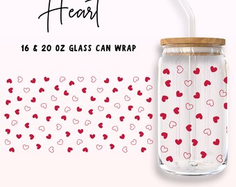 Valentines Heart Libbey Glass, Valentines Glass Can Wrap Svg, 20oz Valentines Libbey Wrap, Glassware svg, Heart Glass svg, Digital Download