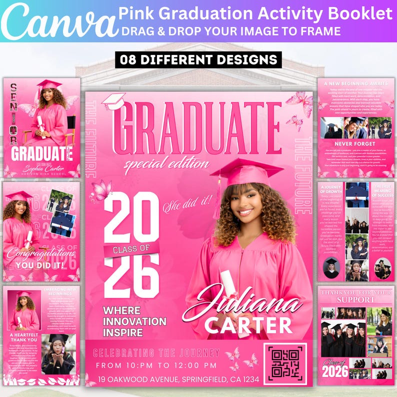 08 Pink Class of 2026 Graduation Booklet Template, Senior Memory Book ...