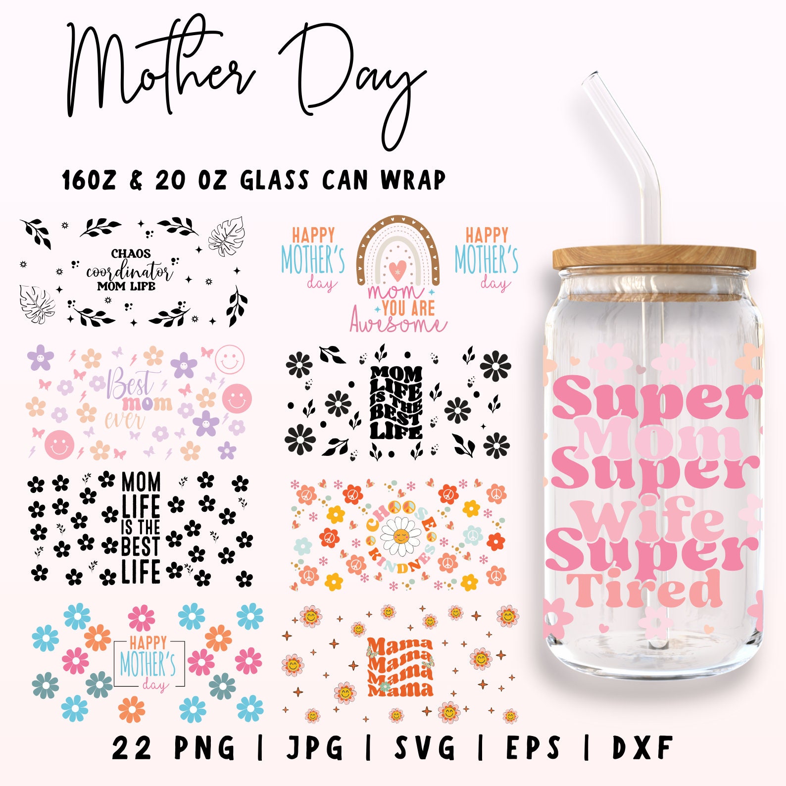 Mom Glass Can Svg Bundle, 16oz & 20oz Mama Libbey Glass, Mother's Day ...