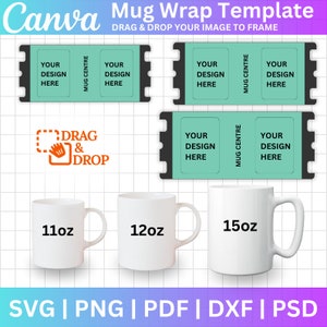 11 Unzen, 12 Unzen, 15 Unzen Tassenvorlagen Bundle, Sublimationstassen Vorlage, Canva bearbeitbarer Becher, Tassenpresse, Tassenvorlage SVG, Png, Dfx