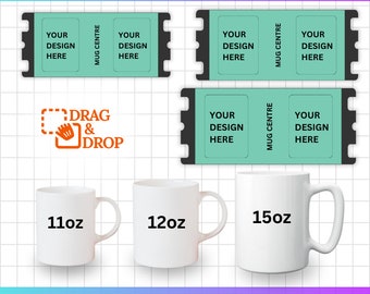 Pacchetto di modelli per tazze da 11 oz, 12 oz e 15 oz, modelli per tazze a sublimazione, tazze modificabili con Canva, stampa su tazze, modelli per tazze in formato SVG, PNG e DFX.