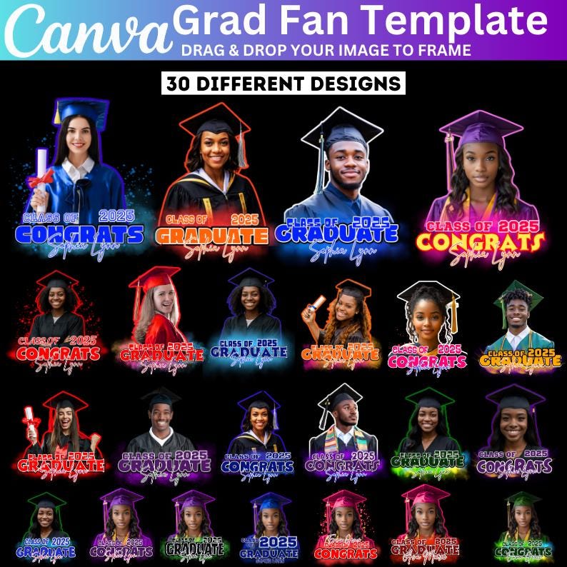 30 Graduation Fan 2025 Canva Editable Template, Grad Paddle Template ...