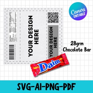 Modèle d'emballage de barre de chocolat de 28 grammes, modèle d'emballage de bricolage, emballage de barre chocolatée, étiquette nutritionnelle, cadeau de fête, modèle d'emballage