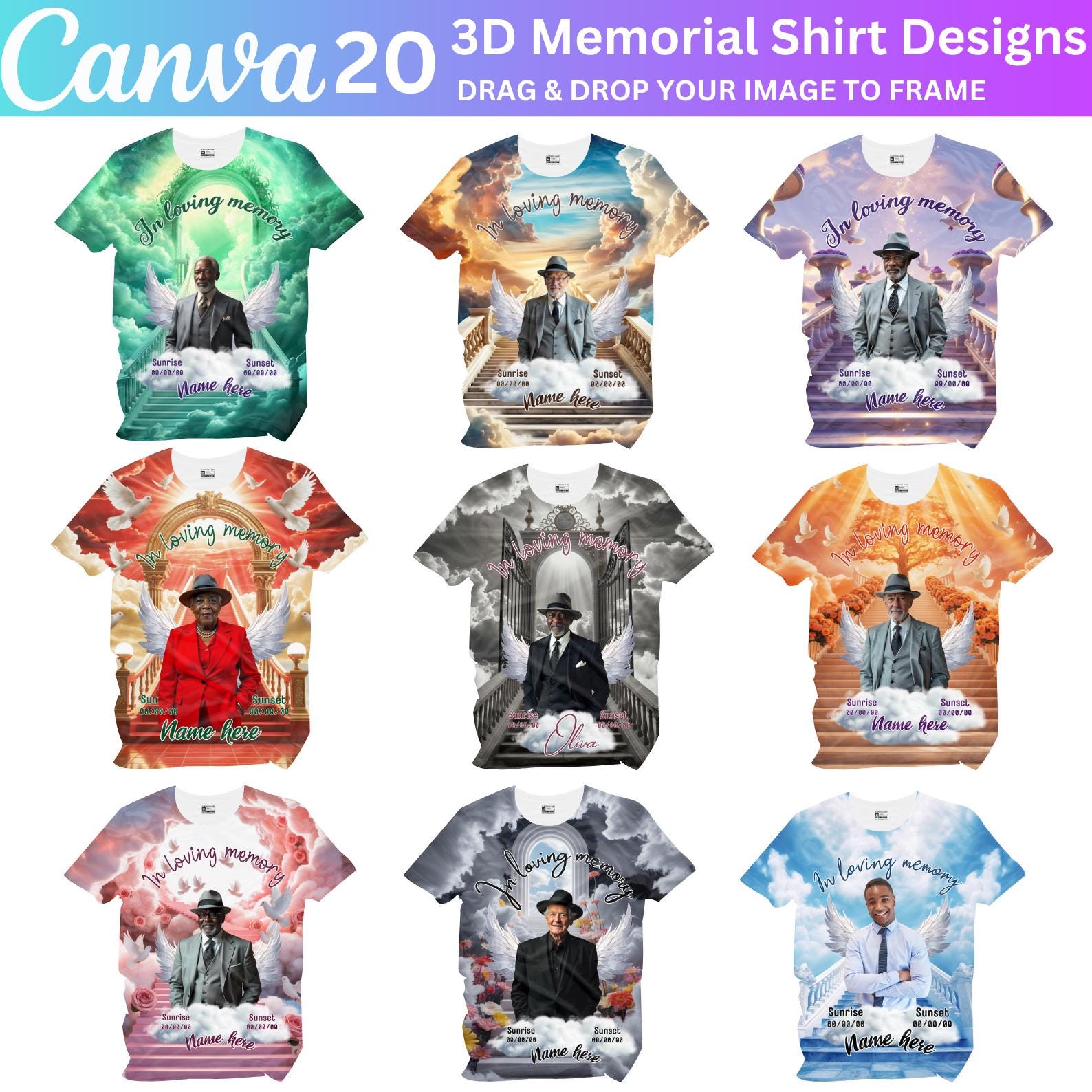 In Loving Memory Canva Editable T Shirt Bundle, All over Memorial Shirt Designs, Rest in Peace Shirt, Funeral Shirt, Perfect for Sublimation