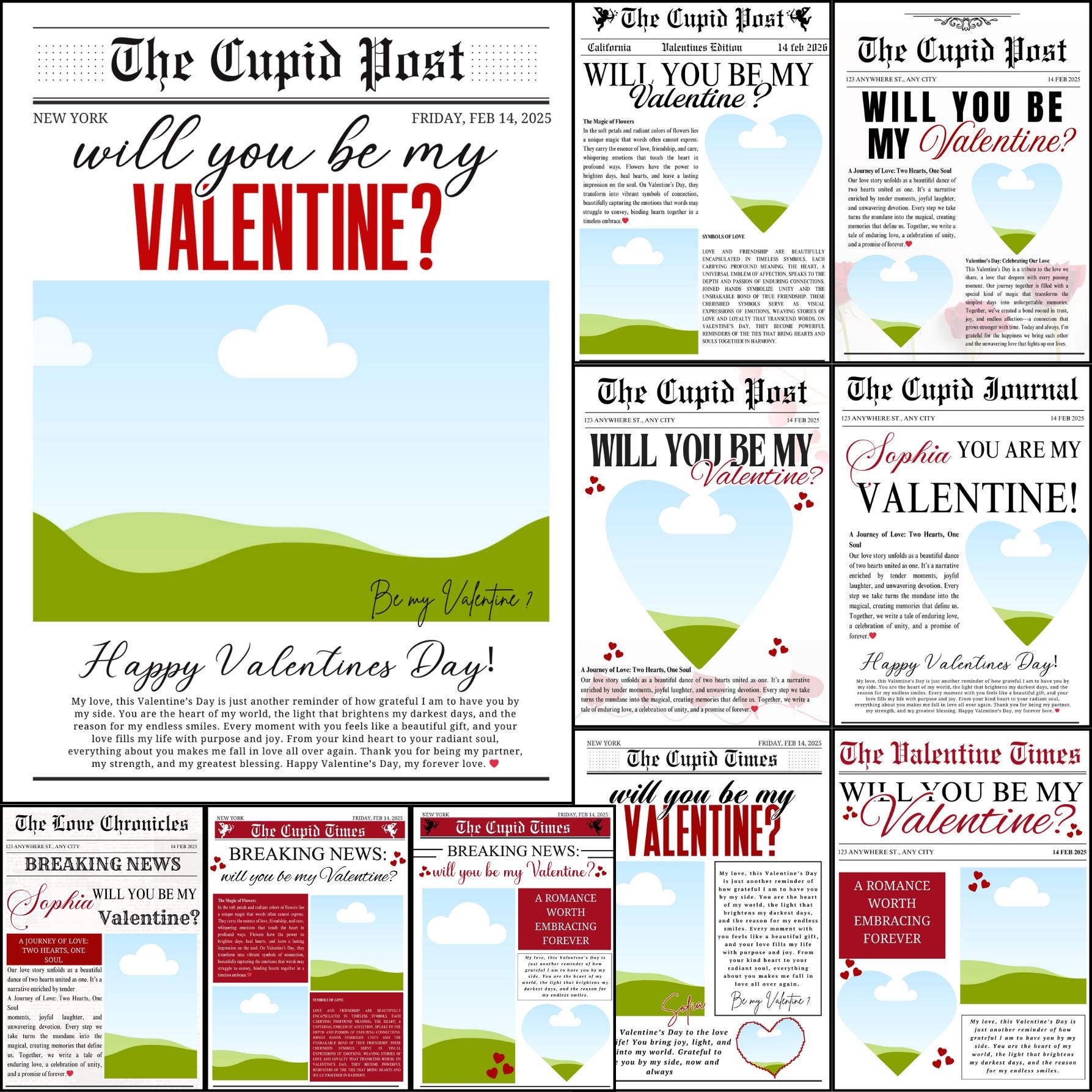 Will You Be My Valentine Newspaper Template Bundle, Custom Valentines ...