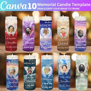10 Memorial Candle Sticker Label Template, Remembrance Candle Stairway to Heaven, RIP Pillar Wrap,  In Loving Memory Candle Printable Design