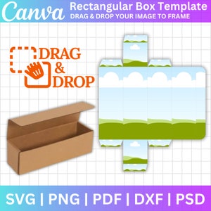 Caja rectangular con plantilla editable Canva, Caja rectangular Svg Png, Caja de embalaje Canva Drag and Drop, Caja para carteles, Caja de regalo rectangular