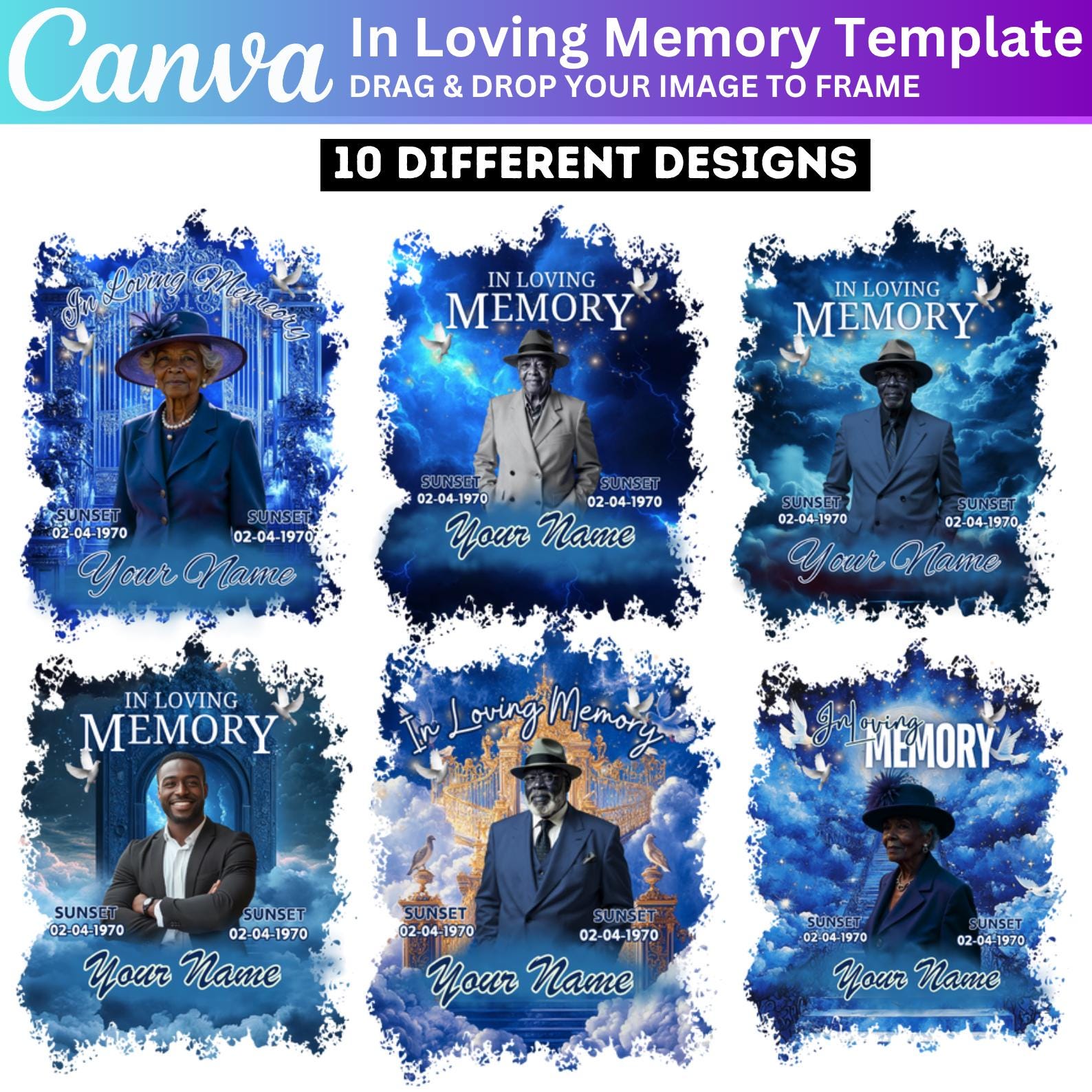 10 In Loving Memory Canva Editable Template, Blue Funeral & Remembrance T Shirt Designs, Canva T-shirt Sublimation, Memorial Tshirt Template