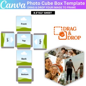 Fotowürfel Canva-Vorlage, Canva Bearbeitbare Fotowürfelbox, 3D-Fotobox-Vorlage, Speicherfotowürfel, Fotowürfelbox-Fotogeschenk