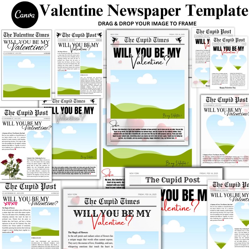 Will You Be My Valentine Newspaper Template Bundle, Custom Valentines ...