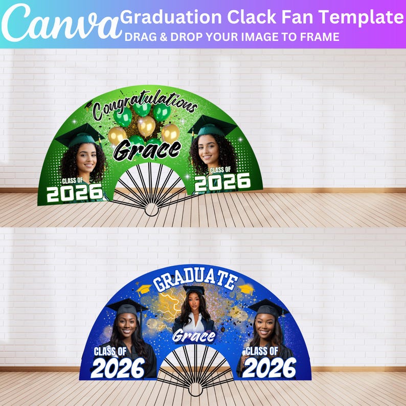 20 Graduation Clack Fan Canva Editable Template, Grad Class of 2026 ...