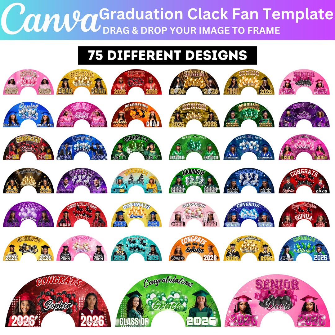 75 Graduation Clack Fan Canva Template Bundle, Grad Class of 2026 Clack ...