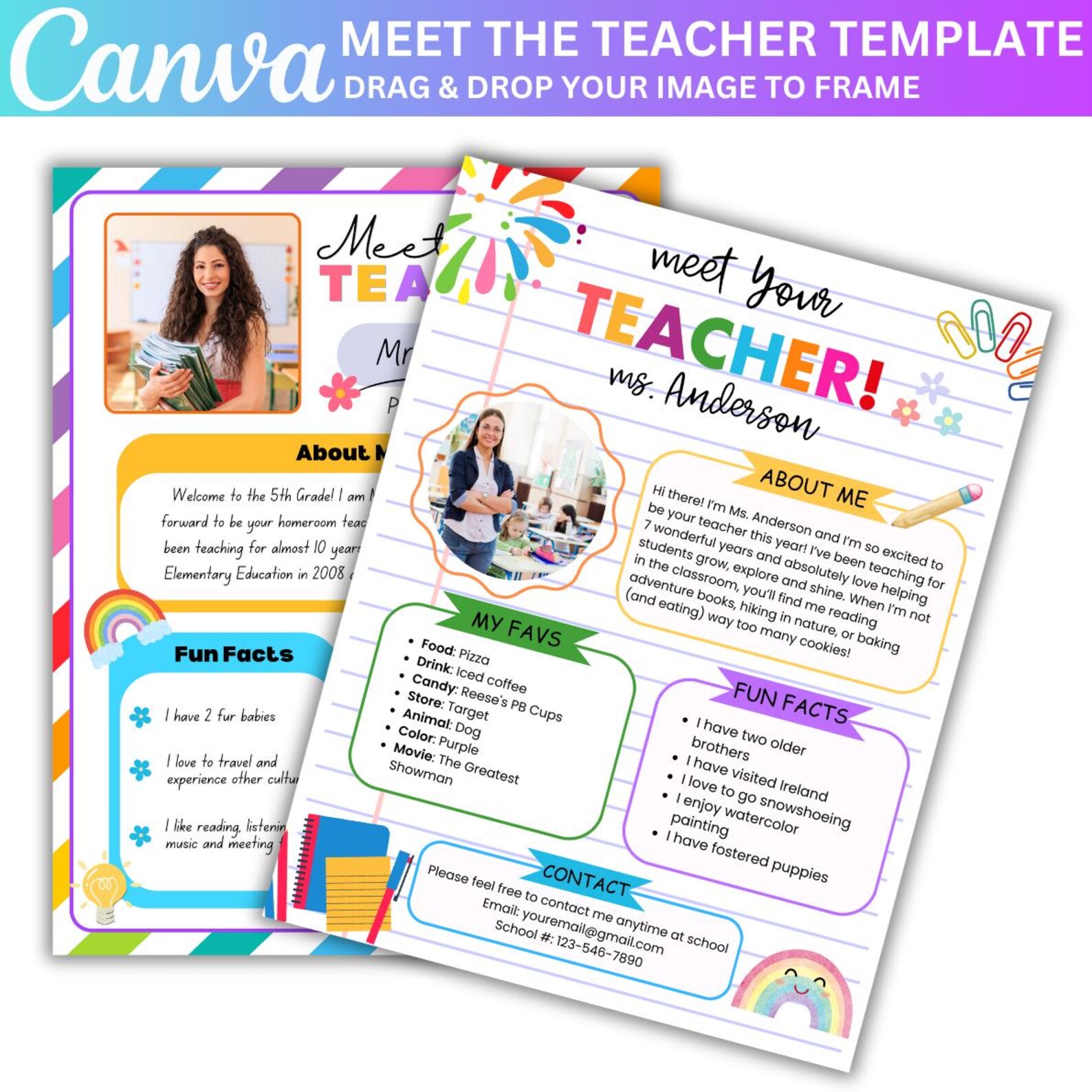 Meet the Teacher Canva Editable Template, Bright Pastel Classroom ...