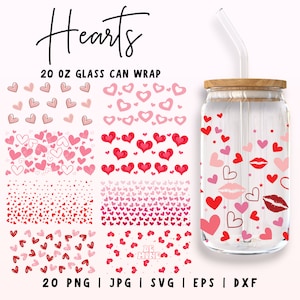 Herz Libbey Glas-Bundle, Valentinstag Glasdose Wrap, 20 Unzen Valentinstag Libbey Wrap, Glaswaren svg, Herzglas svg, Dateien für Cricut