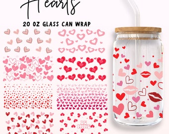 Heart Libbey Glass Bundle, Valentines Glass Can Wrap Svg, 20oz Valentines Libbey Wrap, Glassware svg, Heart Glass svg, Files for Cricut