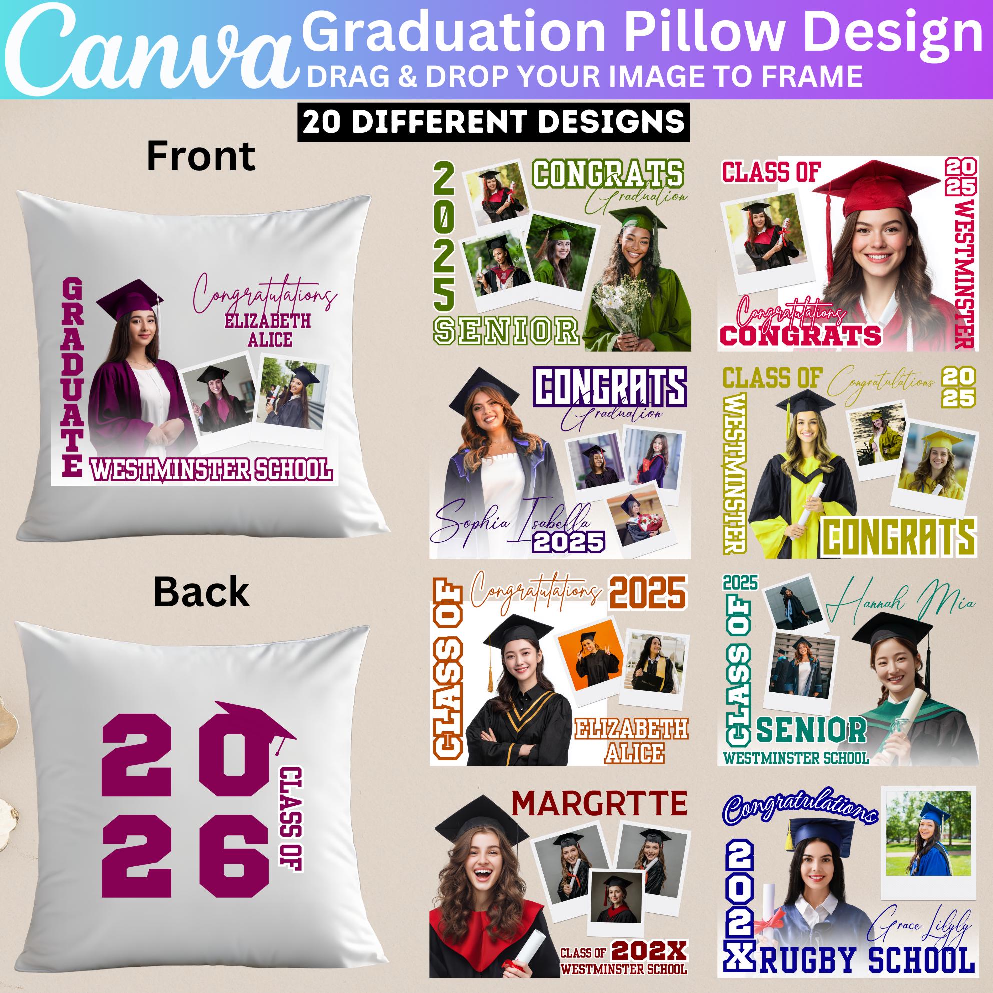20 Graduation Canva bearbeitbare Kissenvorlagen, Herzlichen Glückwunsch Senior 2026, Grad Kissenvorlage, Vorderseite Rückseite Herzlichen Glückwunsch Senior 2026 Designs