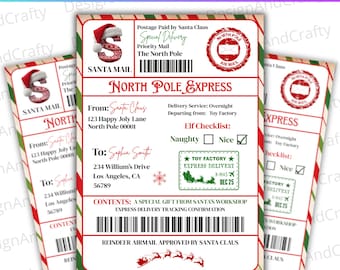 Santa Mail Shipping Sticker Label Template, Canva Editable Santa Delivery Tag, North Pole Delivery Tags Canva Template, Elf Arrival Package