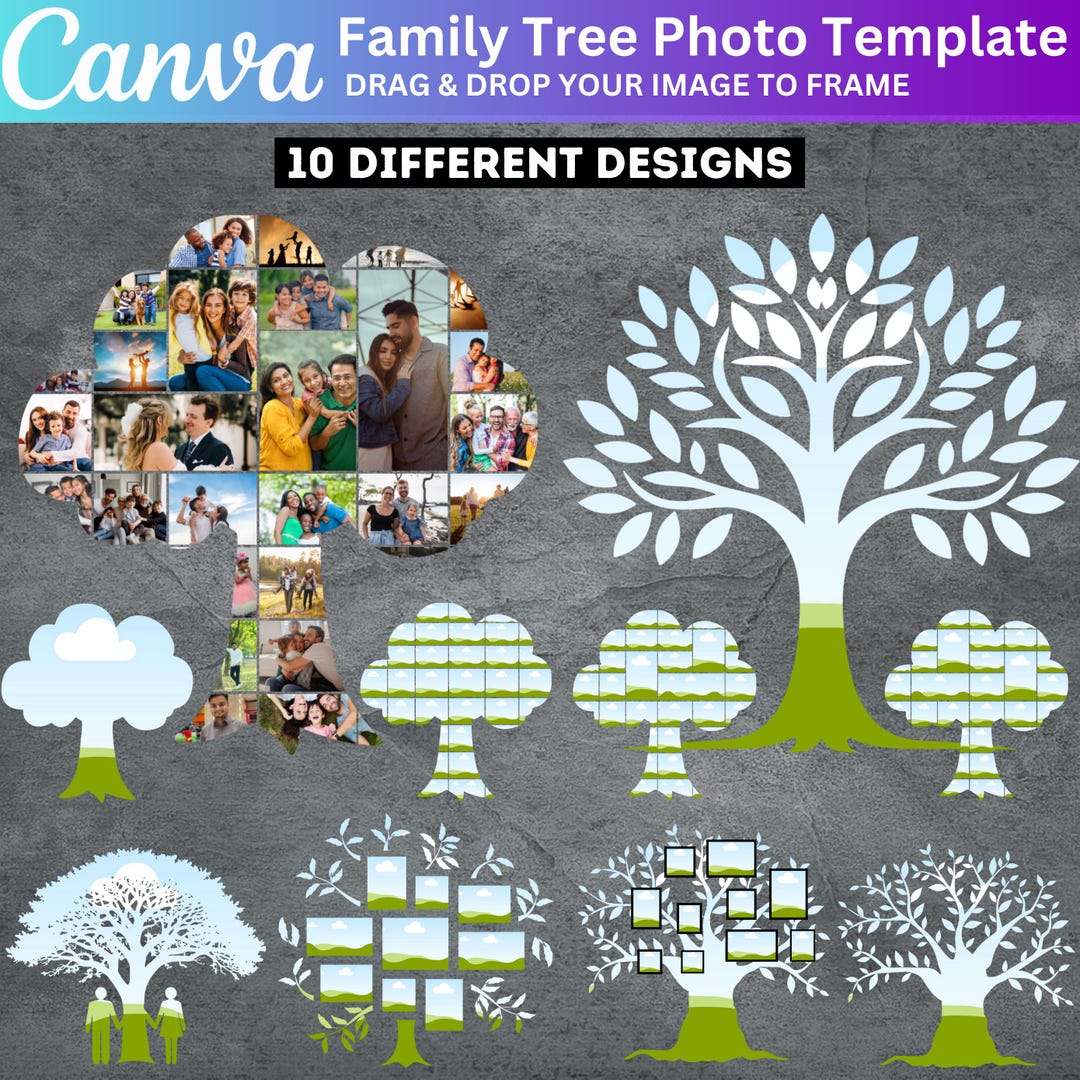 Family Tree Photo Collage Frame Bundle, Canva Editable Family Reunion ...