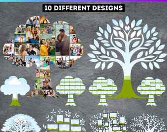 Paquete de marcos para collage de fotos de árbol genealógico, collage de fotos de árboles de reunión familiar editable en Canva, marcos para miembros de la familia en Canva Designs, Árbol de la vida
