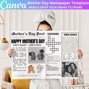 Mother&#39;s Day Newspaper Canva Editable Template, Mother Day Canva Template, Newspaper for Mom Canva Template Printable Mother&#39;s Day Card Gift