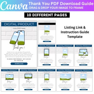 Modèle de guide d'instructions de téléchargement PDF Canva, modèle d'instructions de téléchargement, lien vers le produit téléchargeable, carte de remerciement d'achat