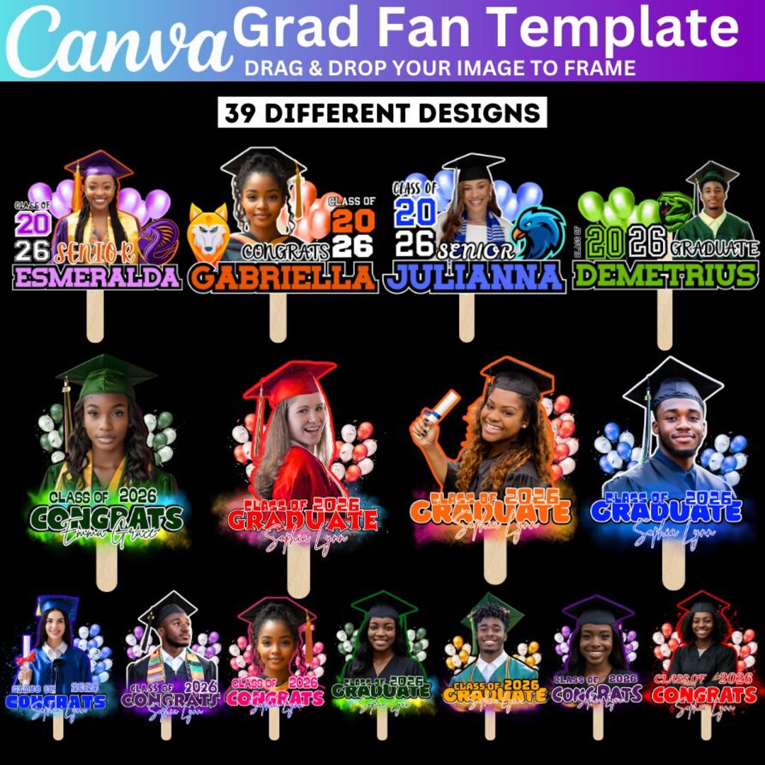 35+ Graduation Fan 2026 Canva Editable Template Bundle, Grad Fan Paddle ...